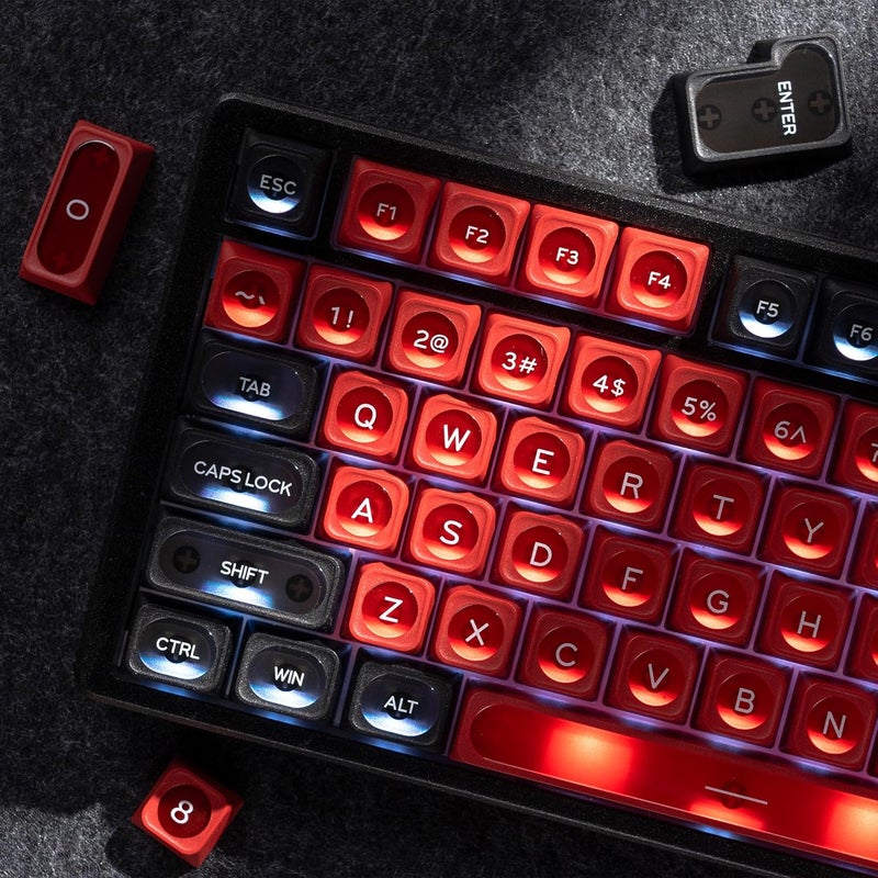 OHY XVX Black and Red Shine Through Keycaps for Mechanical Keyboards - 136 Keys Red Translucent Cat Eye Design,Cherry MAX Profile, PC+PBT Frosted RGB Keycaps - Image 4